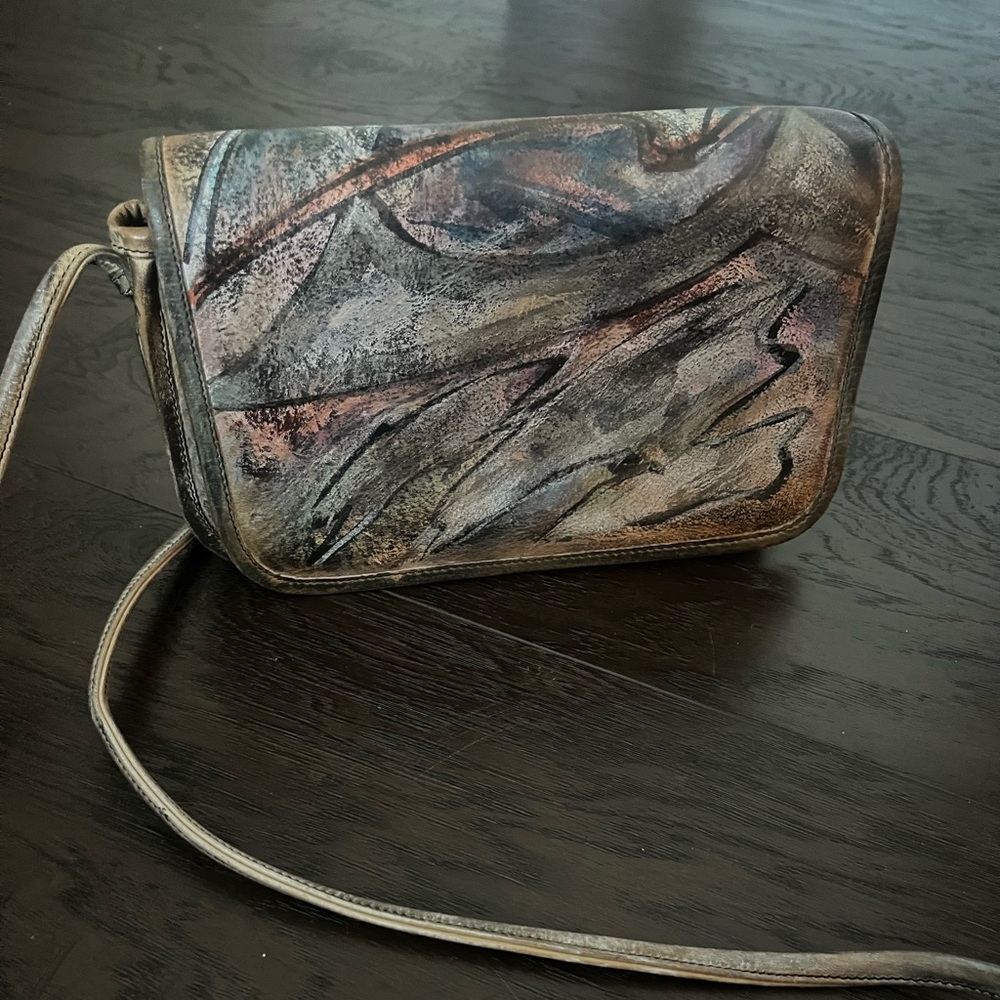 Jane Yoo Hand Painted Crossbody Bag Signed Vintage